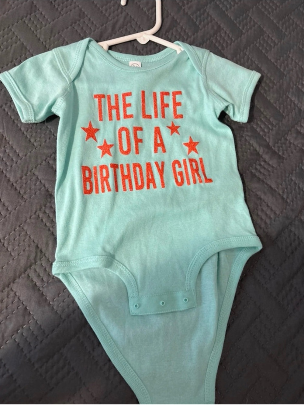 Rabbit Skins Aqua Baby One-Piece Bodysuit with Orange Birthday Print